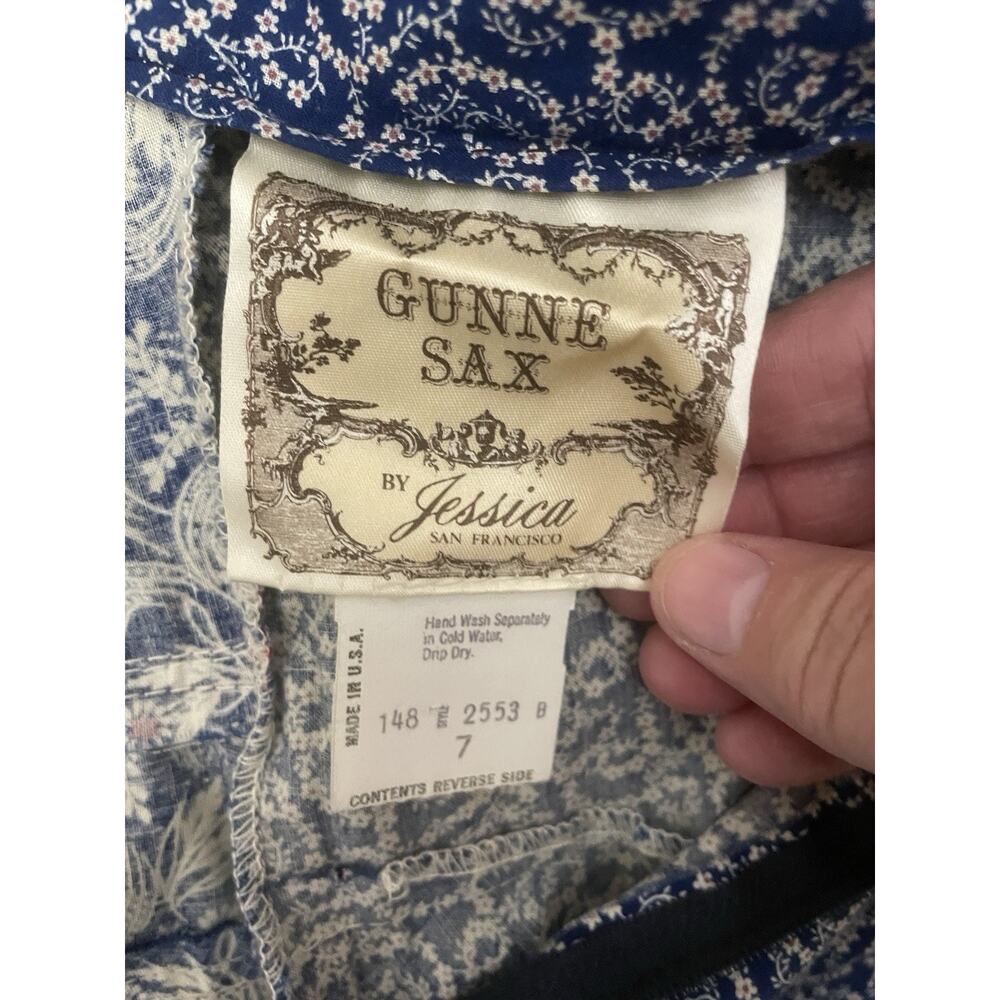 Gunne Sax by Jessica McClintock prairie midi dress blue and white calico MINT - Picture 12 of 16